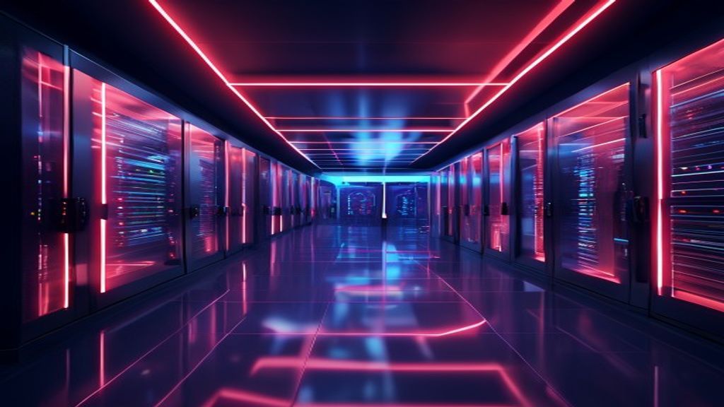 Cinematic photograph of a highly organized, futuristic neon server room, soft Rembrandt lighting, 85mm lens, f/1.8, premium digital agency style
