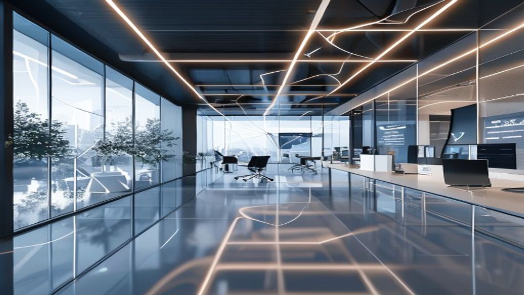 Modern sleek digital agency office setting, high-tech abstract network mesh representing clean website structure, soft Rembrandt lighting, 85mm lens, f/1.8, photo