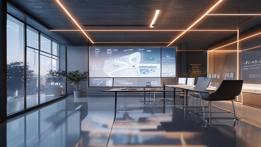 Modern minimalist digital agency workspace, glowing screen showing clean web architecture diagram, soft Rembrandt lighting, 85mm lens, f/1.8 depth