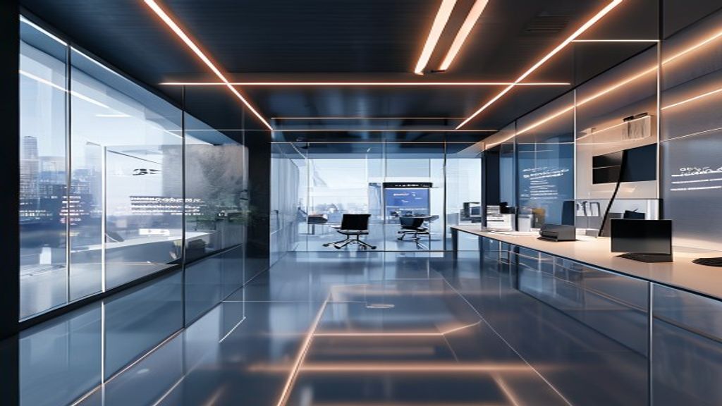 A sleek digital agency office setting, cinematic soft Rembrandt lighting, 85mm lens f/1.8, high-tech abstract website SEO architecture diagram on a modern glass display