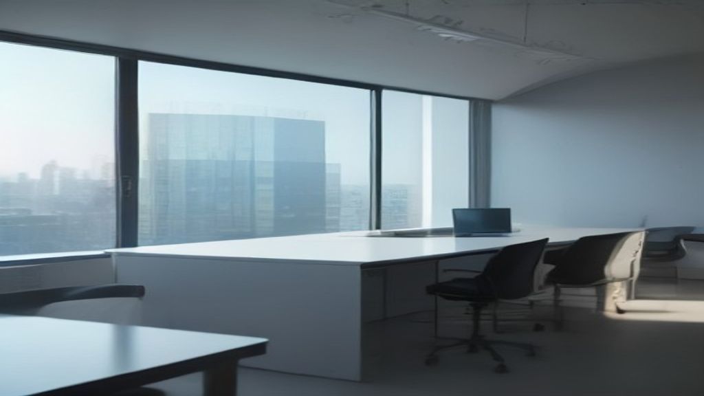 A minimalist modern digital marketing agency office, sleek glass desks, architectural blueprints overlaid with digital SEO nodes, soft Rembrandt lighting, golden hour, shot on 85mm lens, f/1.8