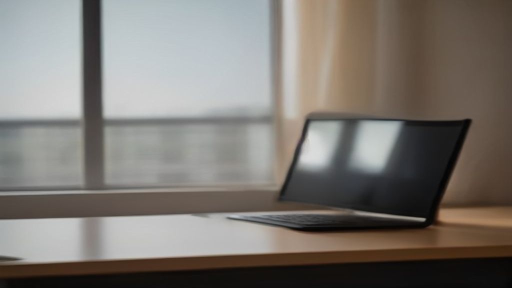 A modern digital office desk showing website structure diagrams on a screen, soft golden hour sunlight, 85mm lens, f/1.8 cinematic lighting