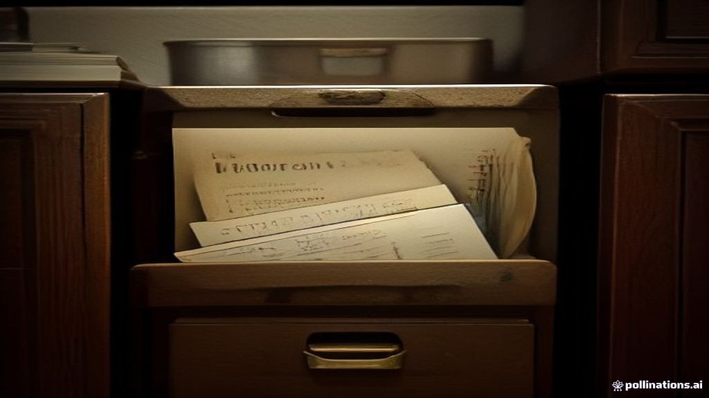 Cinematic close-up of a vintage filing cabinet with organized brass labels, dramatic soft Rembrandt lighting, 85mm lens, f/1.8