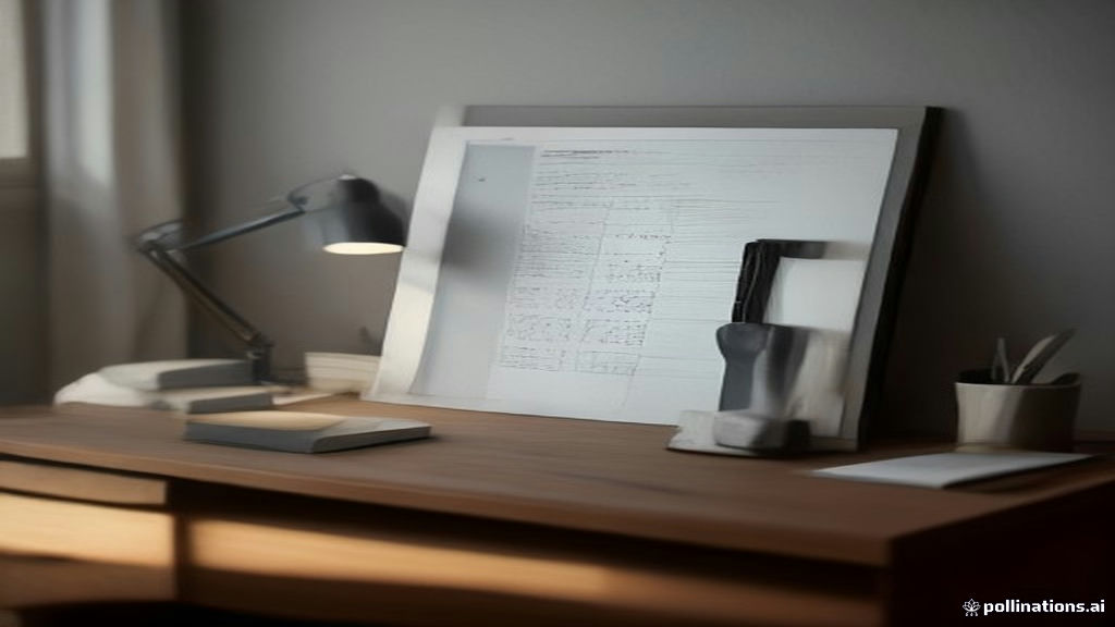 Cinematic overhead shot of organized minimalist web blueprint documents on a designer wooden desk, soft Rembrandt lighting, 85mm lens, f/1.8